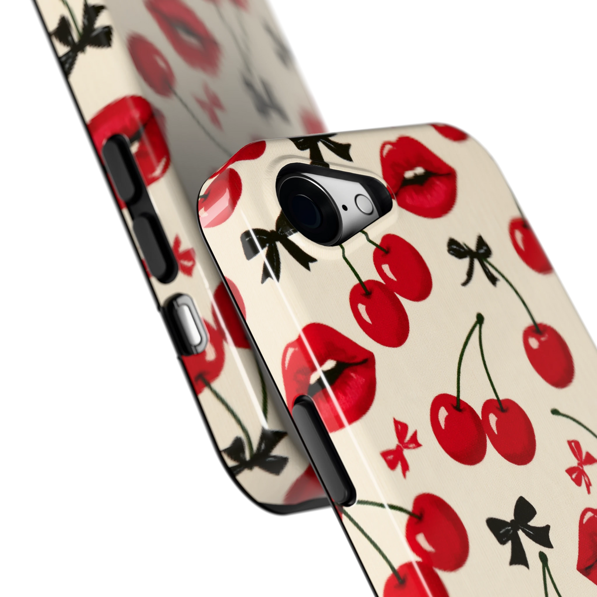 Kersenkus hoesje voor iPhone 16e, close-up