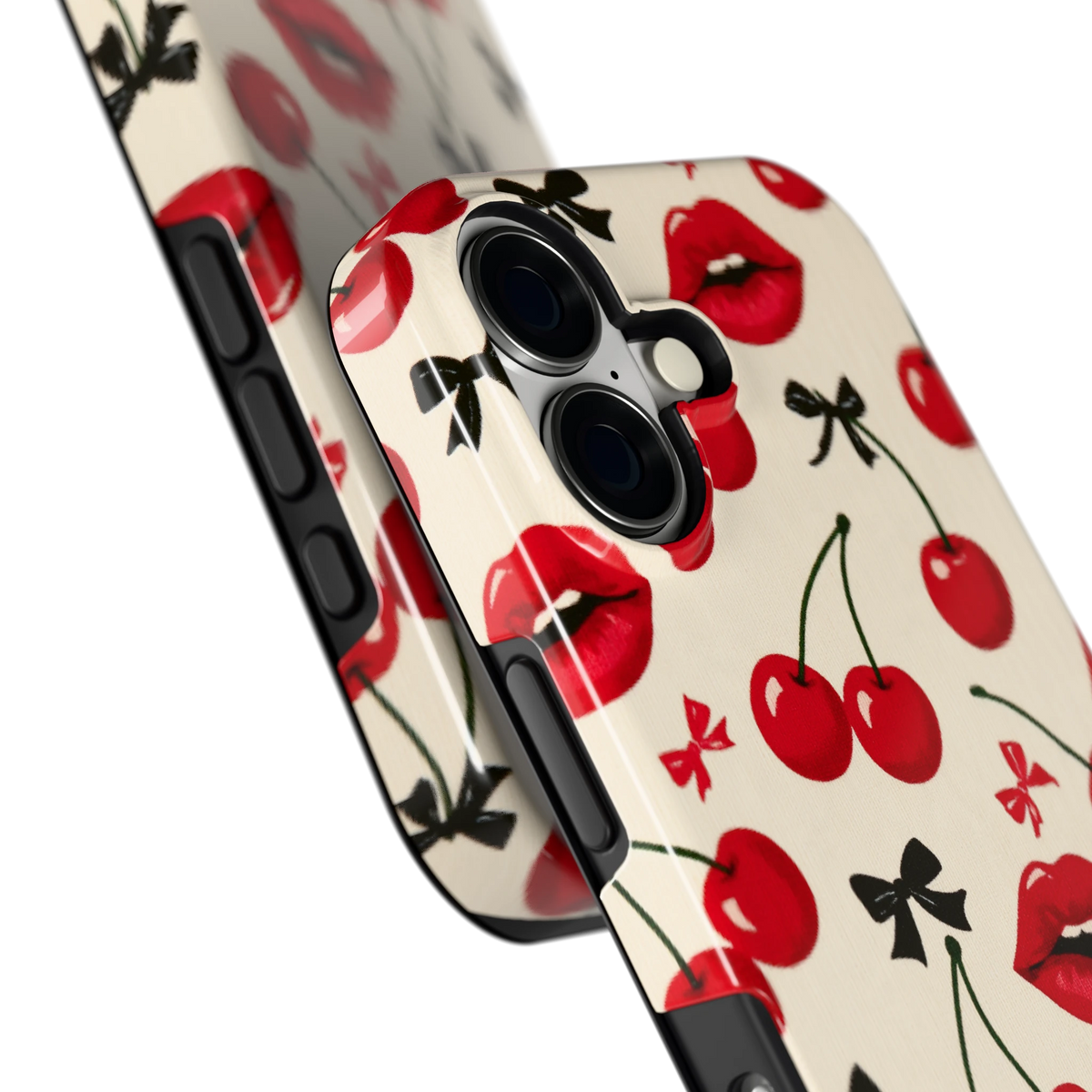 Kersenkus hoesje voor iPhone 17, close-up