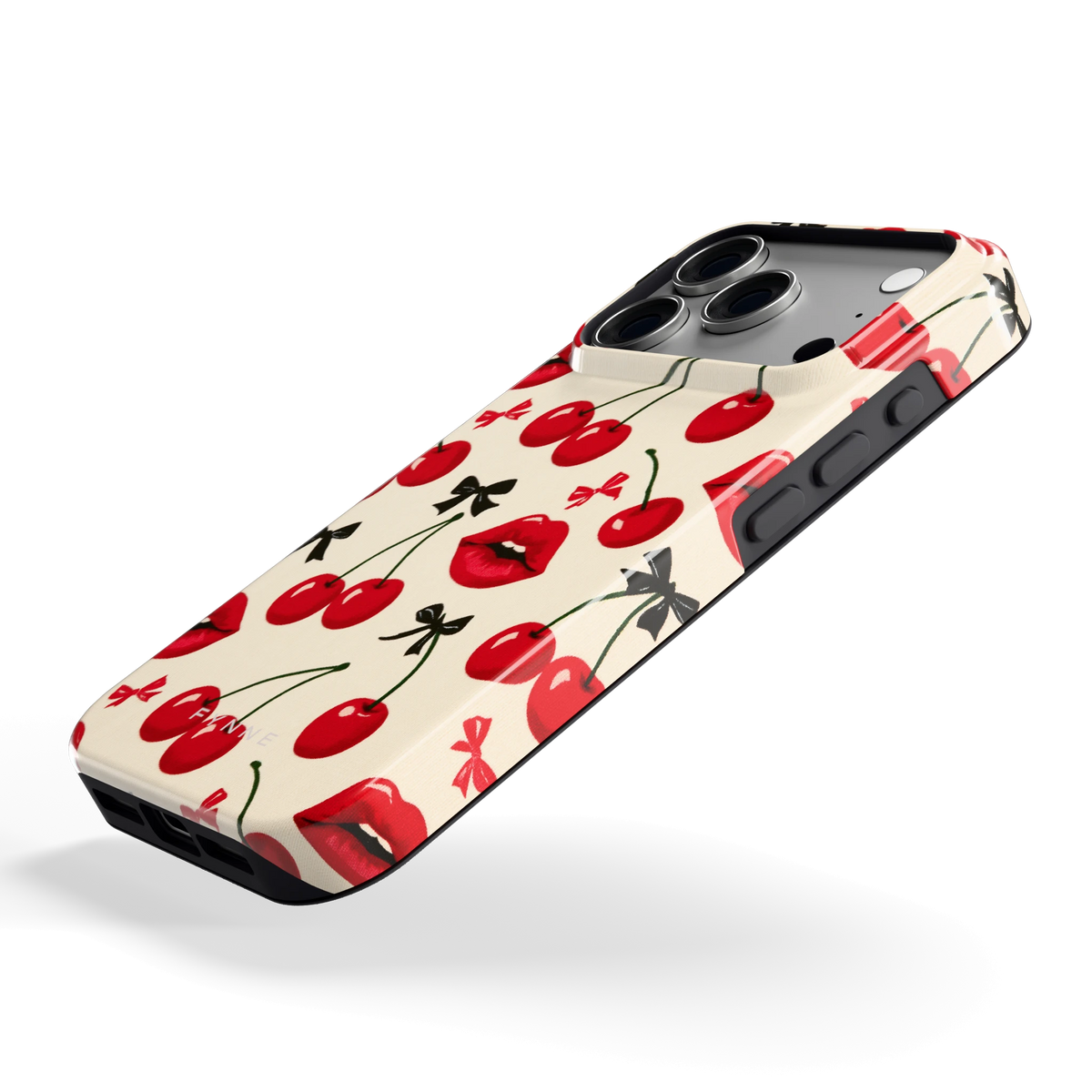 Kersenkus hoesje voor iPhone 18 Pro, schuin