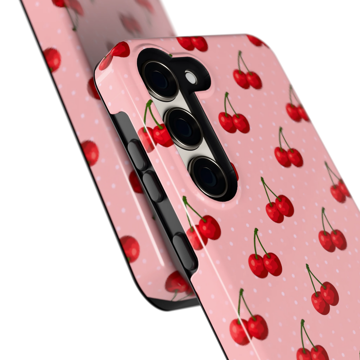 Kersen op Roze hoesje voor Galaxy S23, close-up