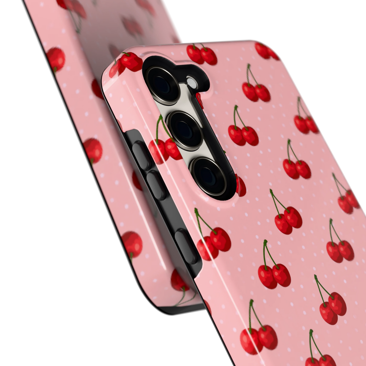 Kersen op Roze hoesje voor Galaxy S23+, close-up