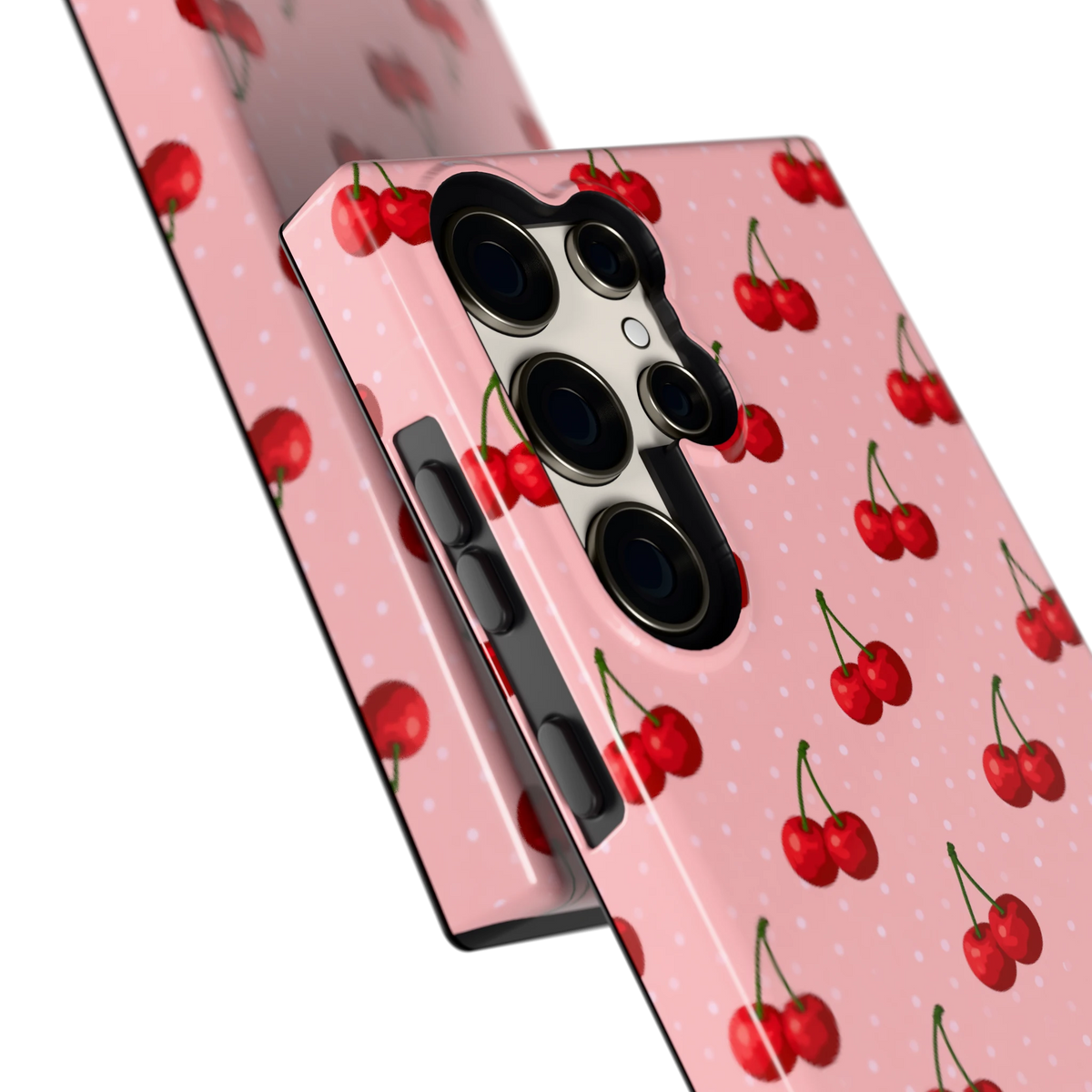 Kersen op Roze hoesje voor Galaxy S23 Ultra, close-up