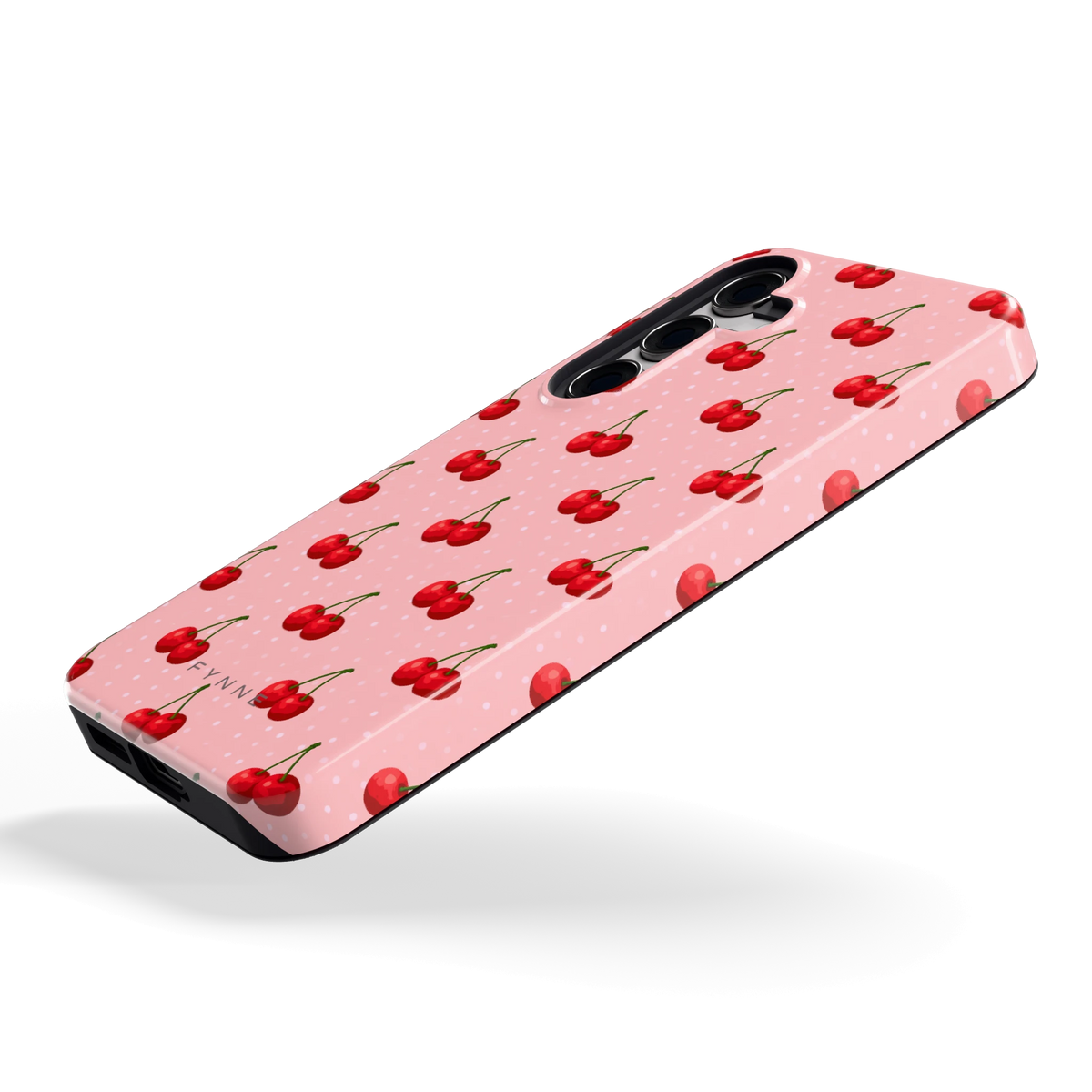 Kersen op Roze hoesje voor Galaxy S24, schuin