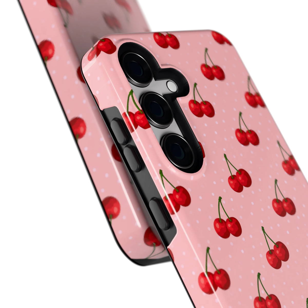 Kersen op Roze hoesje voor Galaxy S24, close-up