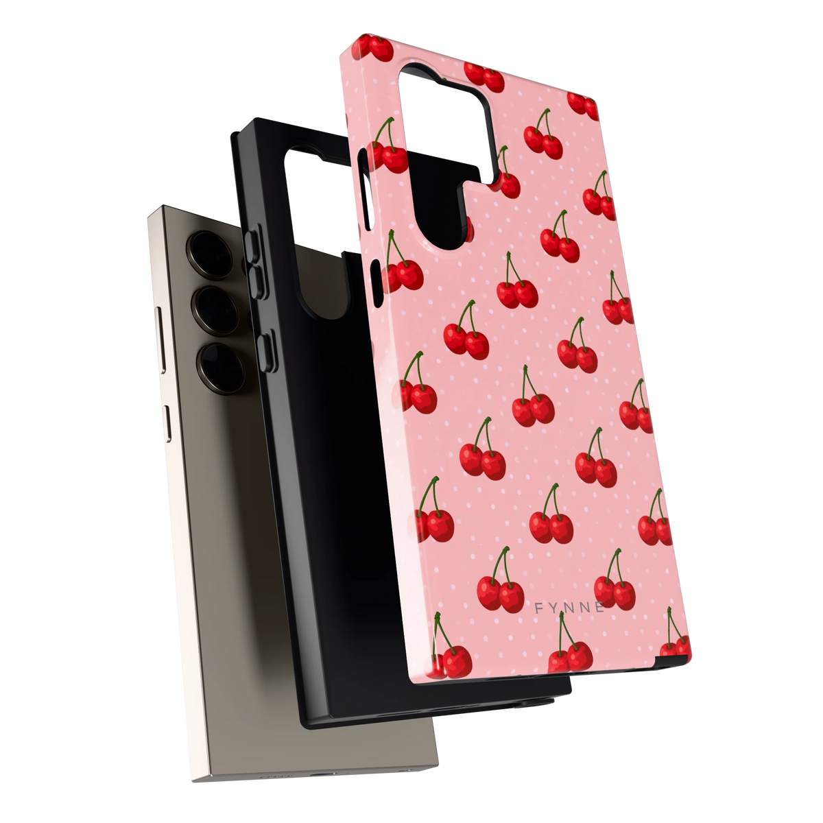 Kersen op Roze hoesje voor Galaxy S24 Ultra, los van de telefoon