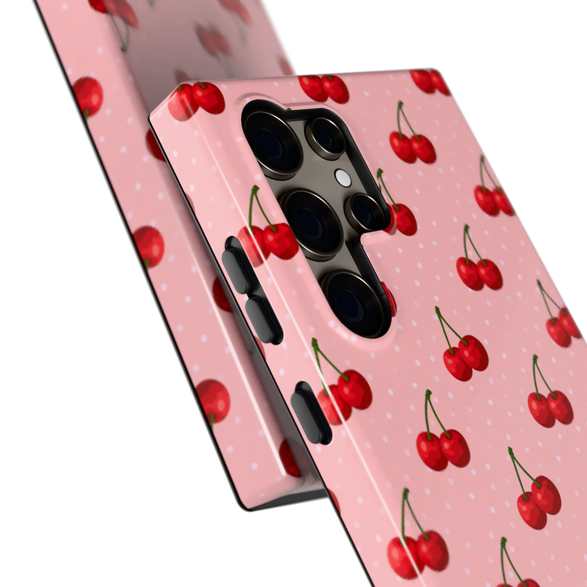 Kersen op Roze hoesje voor Galaxy S24 Ultra, close-up