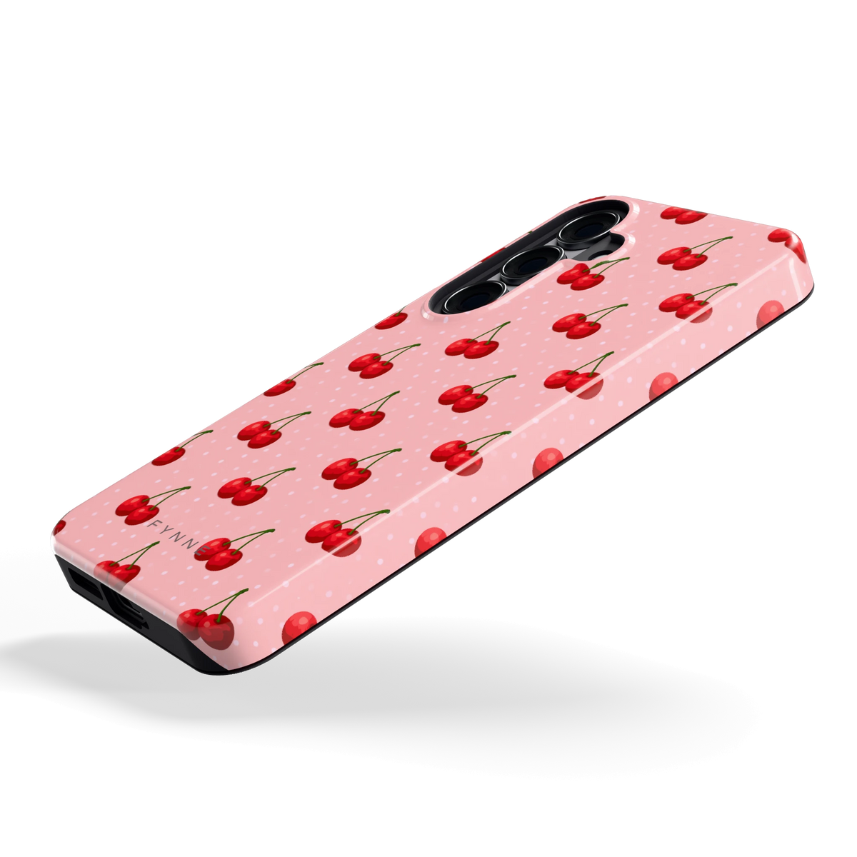 Kersen op Roze hoesje voor Galaxy S25, schuin