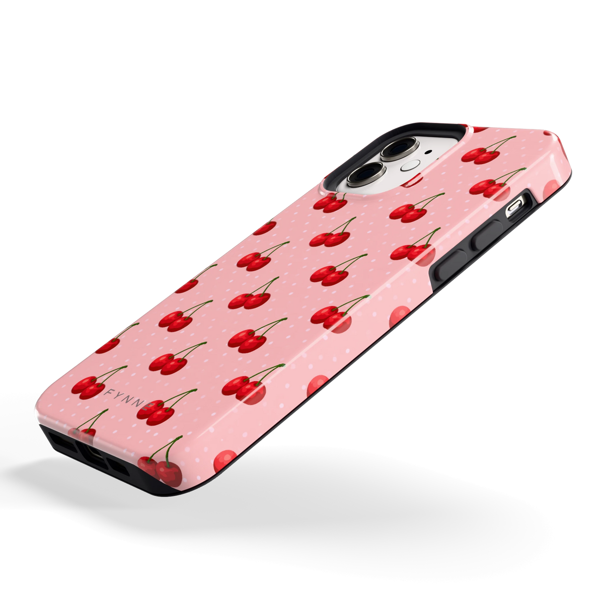 Kersen op Roze hoesje voor iPhone 12, schuin