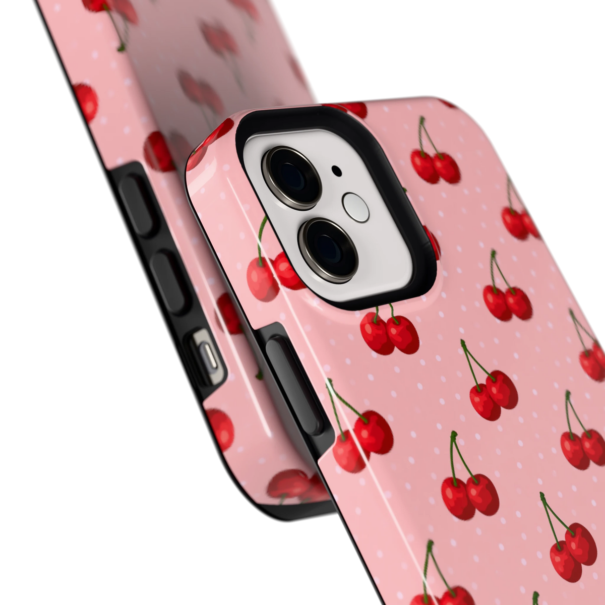Kersen op Roze hoesje voor iPhone 12, close-up