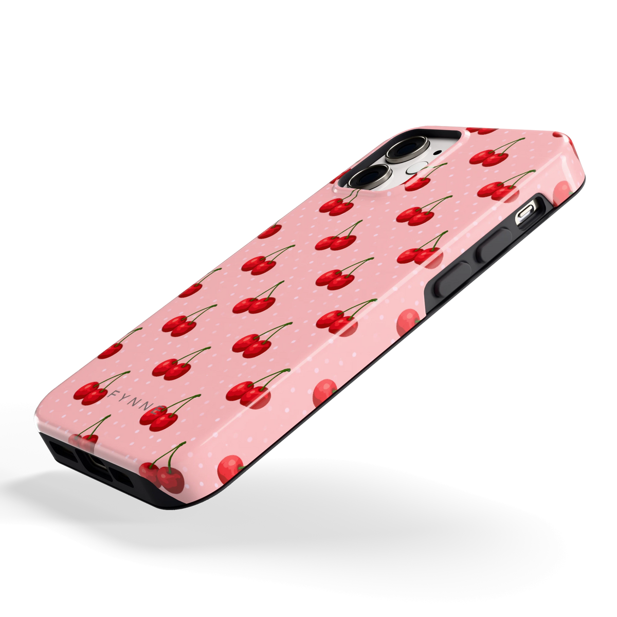 Kersen op Roze hoesje voor iPhone 12 mini, schuin
