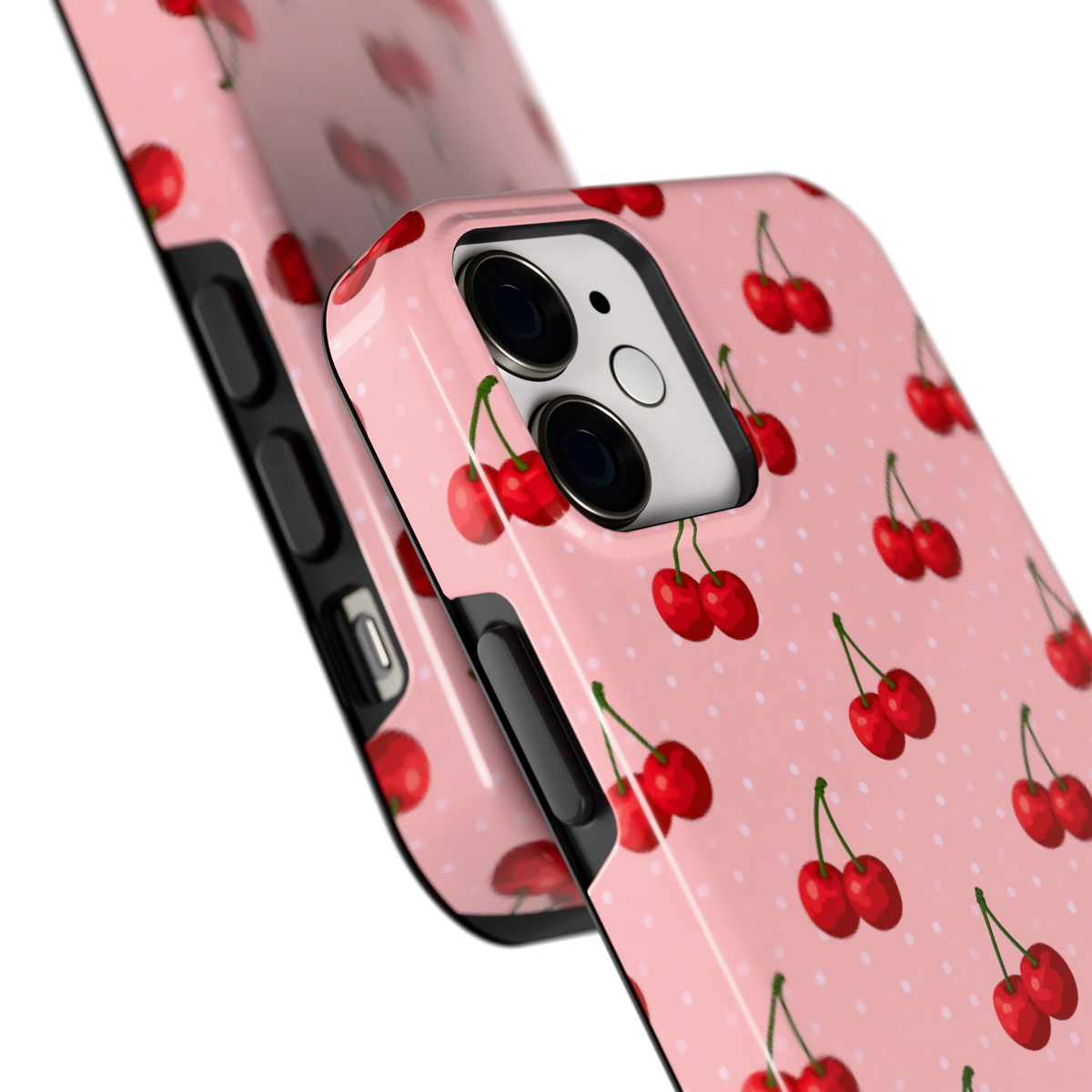 Kersen op Roze hoesje voor iPhone 12 mini, close-up