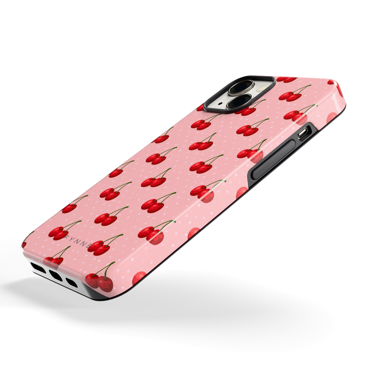 Kersen op Roze hoesje voor iPhone 13, schuin