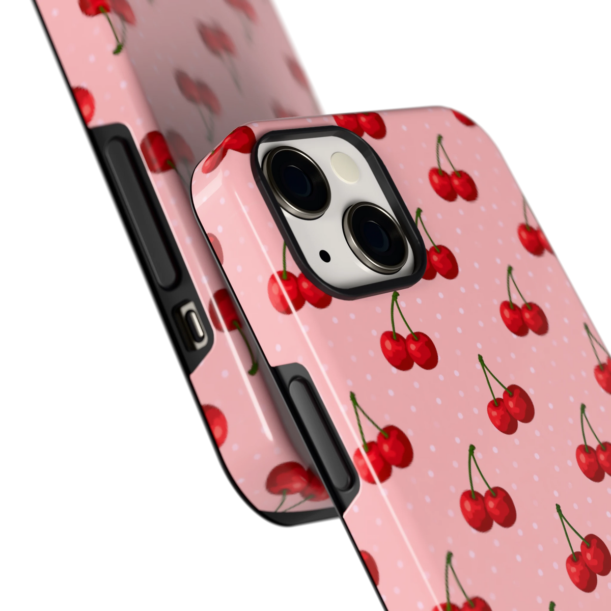 Kersen op Roze hoesje voor iPhone 13, close-up