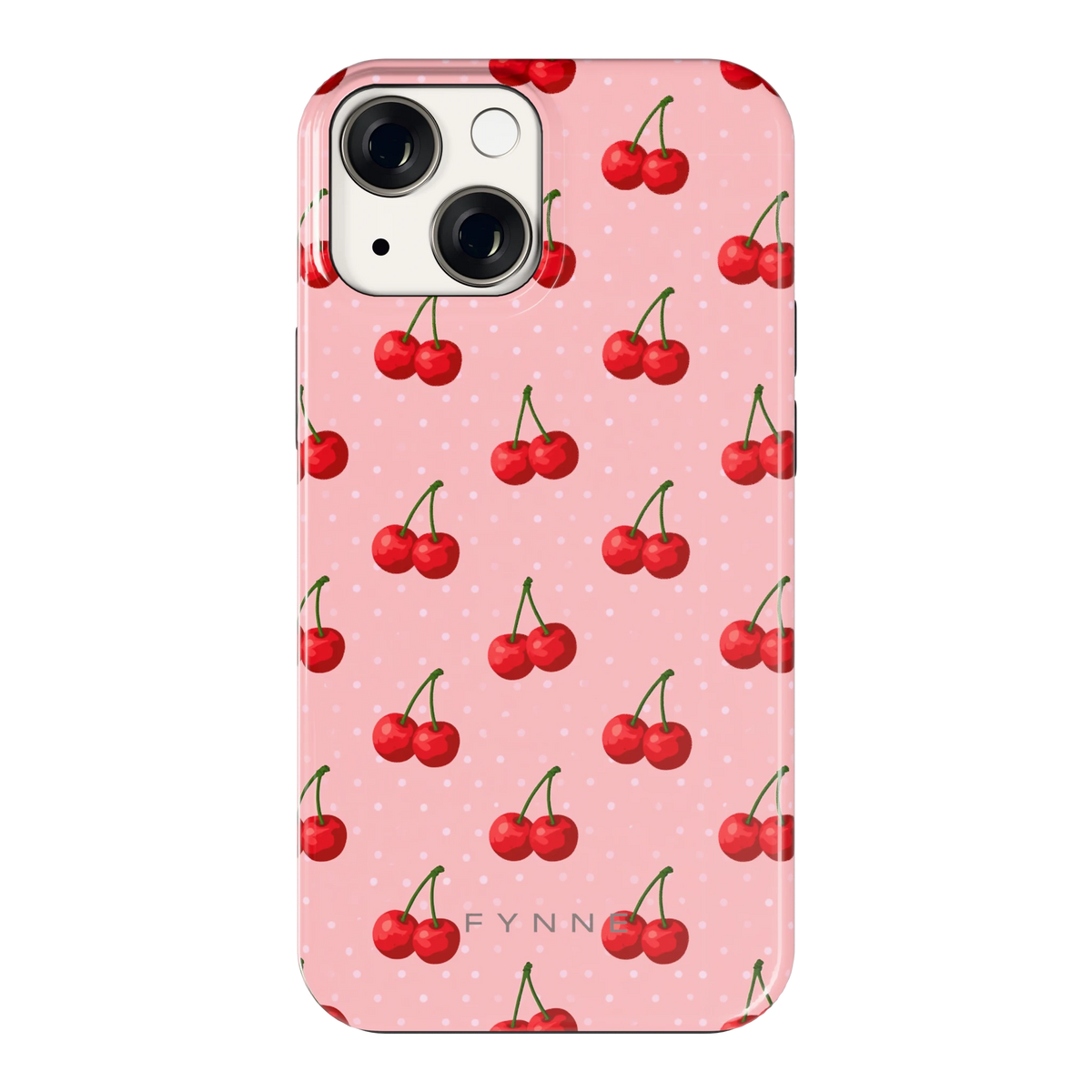 Kersen op Roze hoesje voor iPhone 13 mini, achterkant