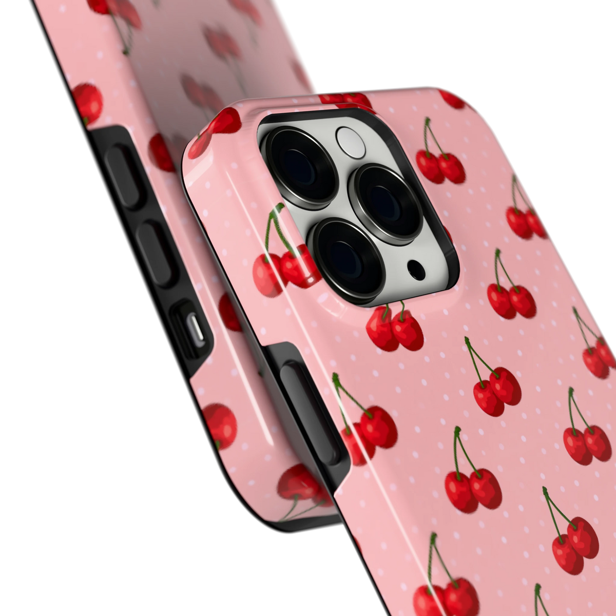 Kersen op Roze hoesje voor iPhone 13 Pro, close-up