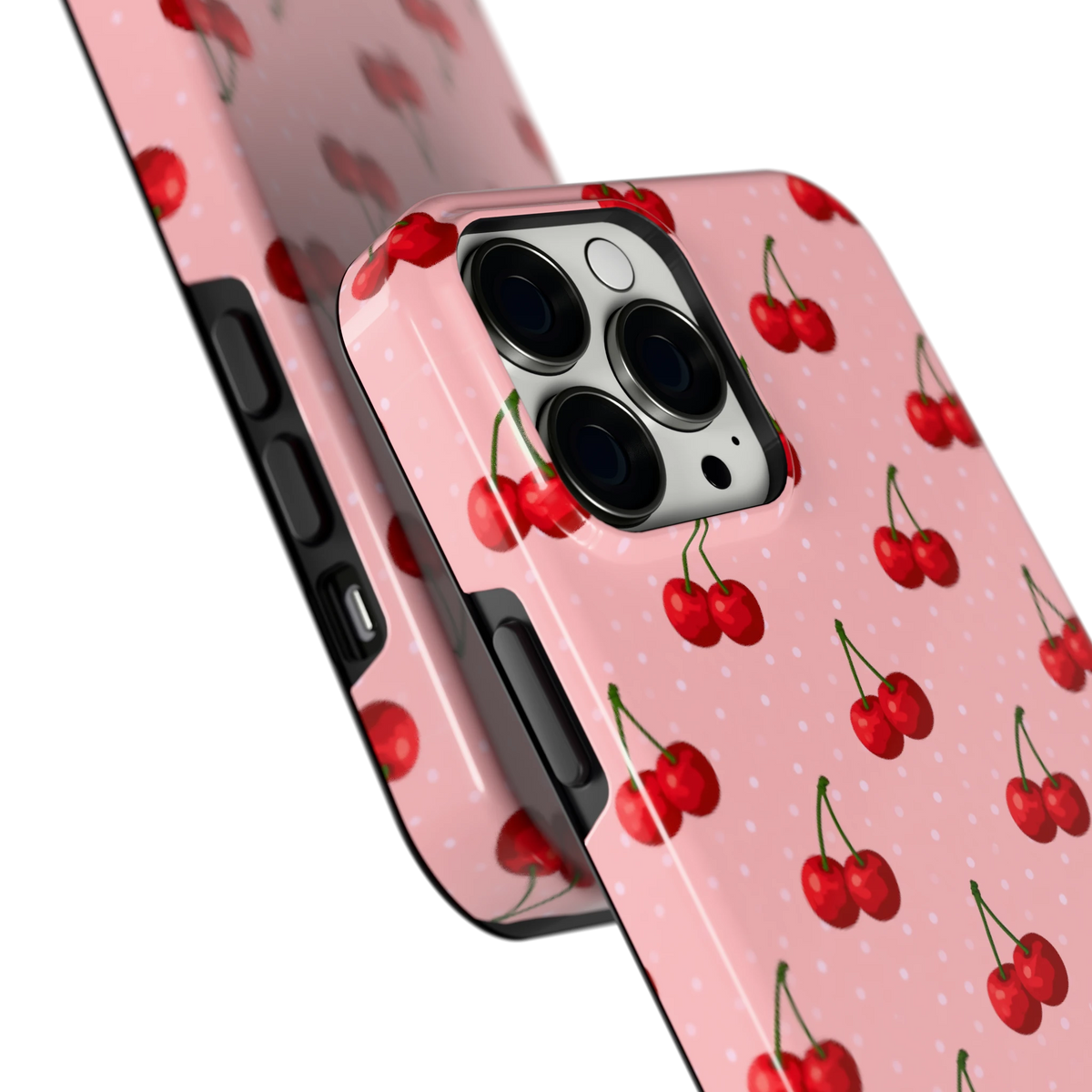 Kersen op Roze hoesje voor iPhone 13 Pro Max, close-up