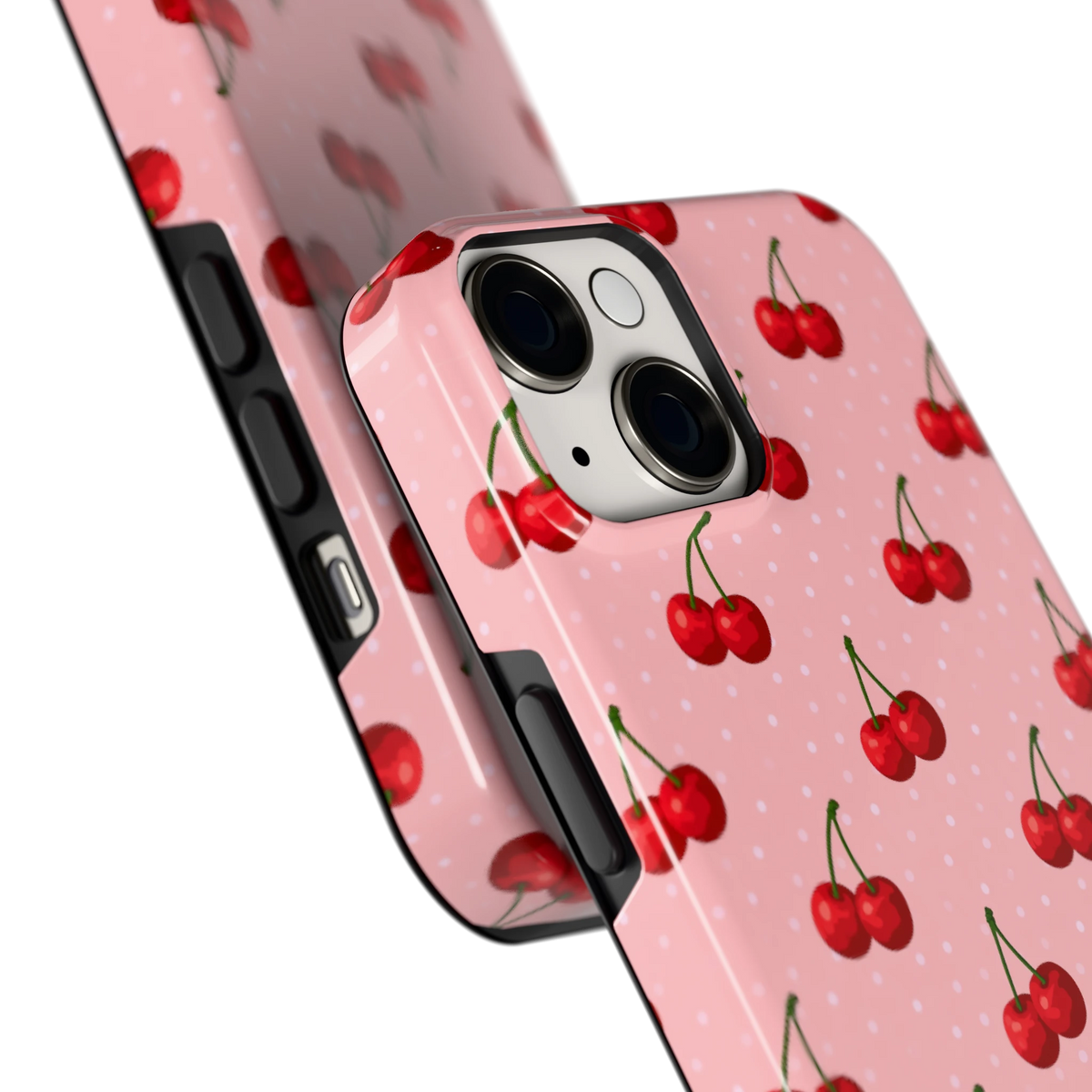 Kersen op Roze hoesje voor iPhone 14, close-up