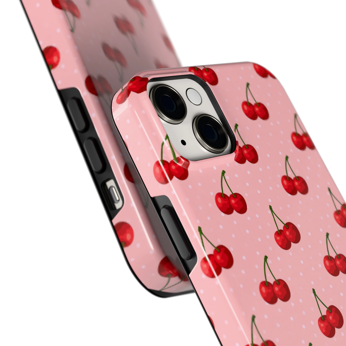 Kersen op Roze hoesje voor iPhone 14 Plus, close-up