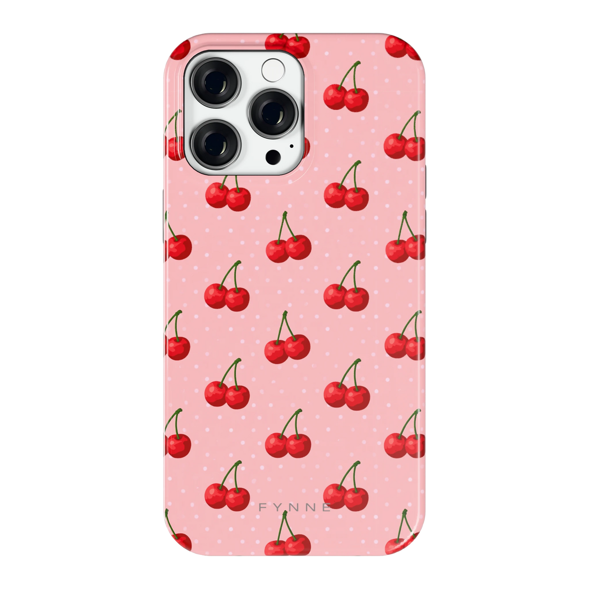 Kersen op Roze hoesje voor iPhone 14 Pro Max, achterkant
