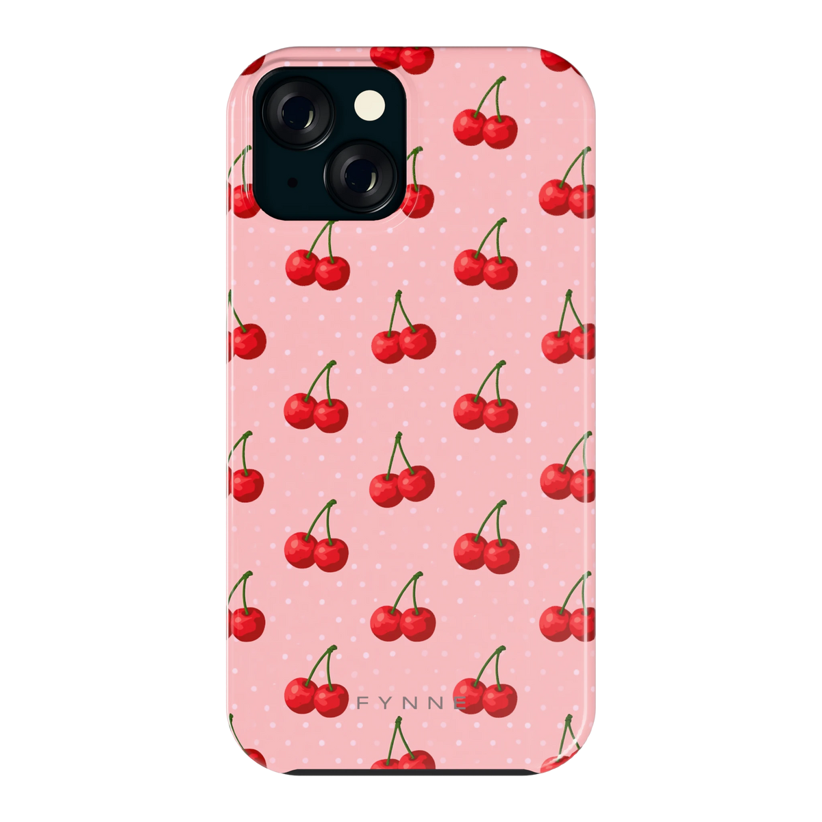 Kersen op Roze hoesje voor iPhone 15, achterkant