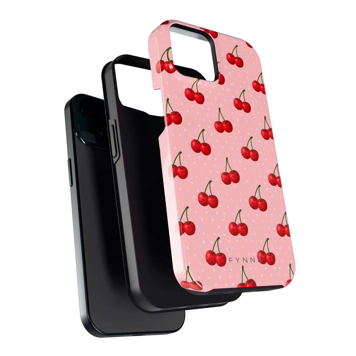 Kersen op Roze hoesje voor iPhone 15, los van de telefoon