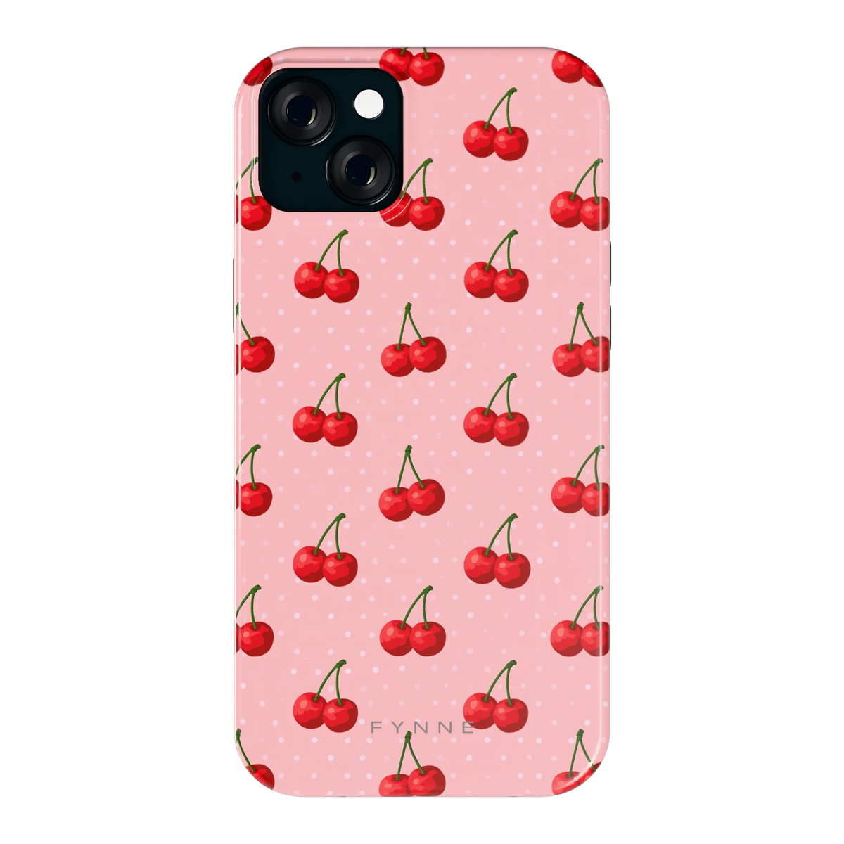 Kersen op Roze hoesje voor iPhone 15 Plus, achterkant