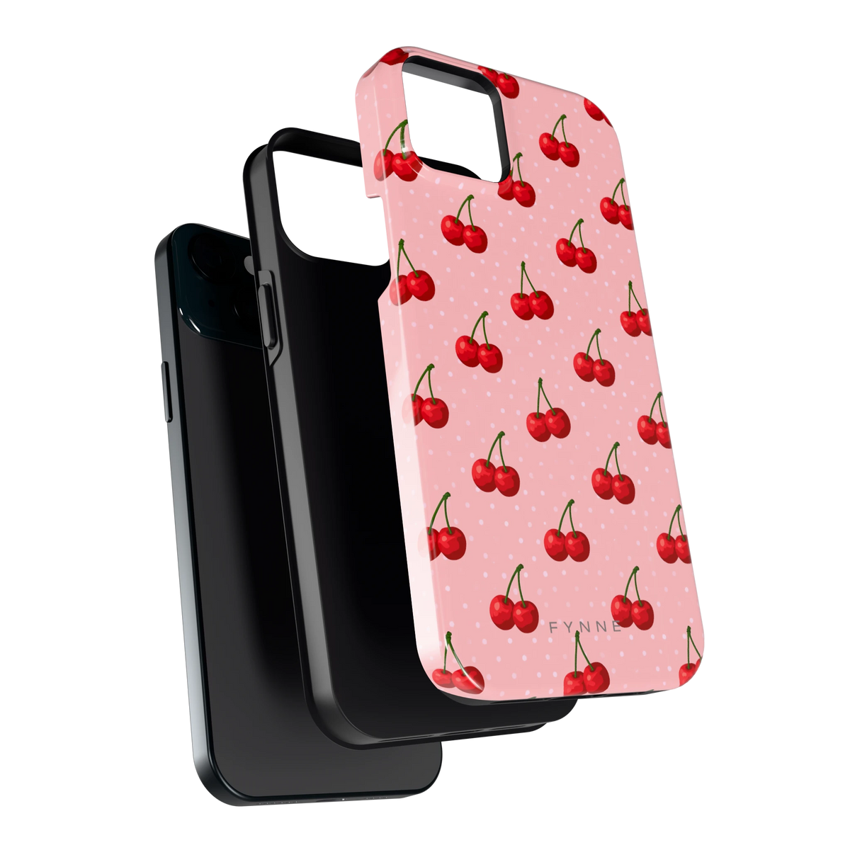 Kersen op Roze hoesje voor iPhone 15 Plus, los van de telefoon