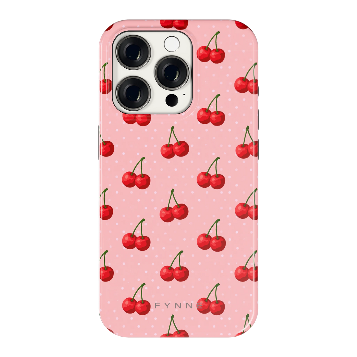 Kersen op Roze hoesje voor iPhone 15 Pro, achterkant