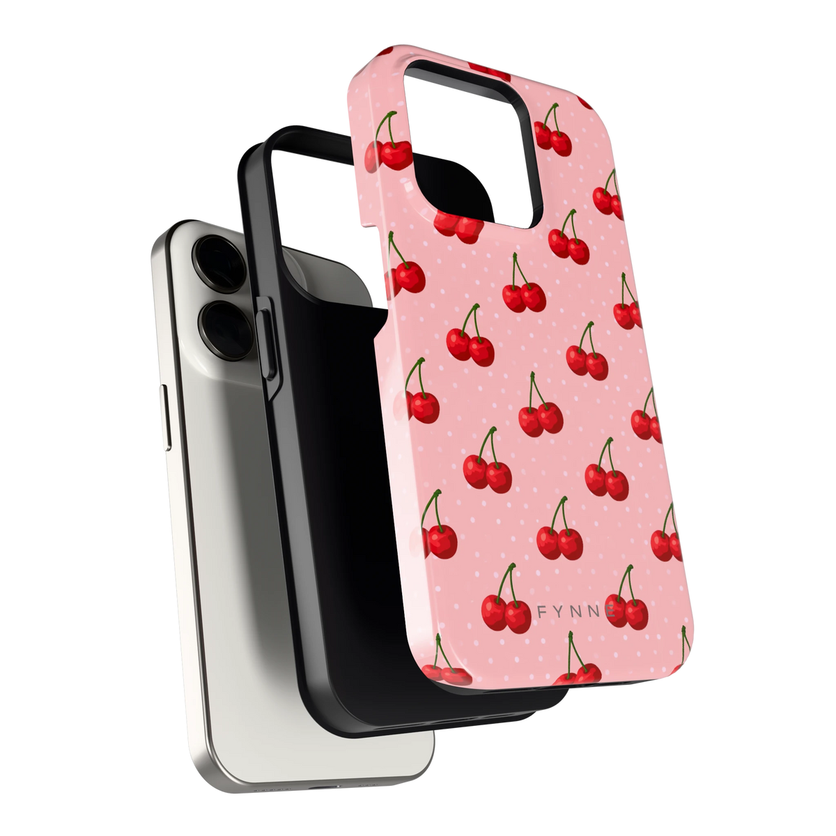 Kersen op Roze hoesje voor iPhone 15 Pro, los van de telefoon