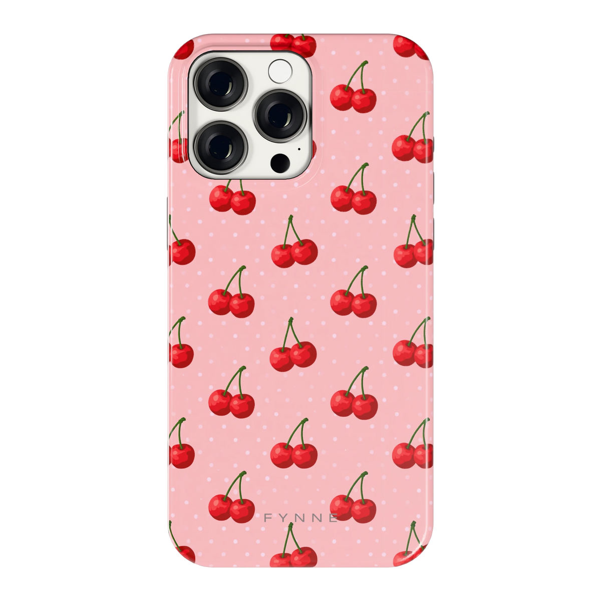 Kersen op Roze hoesje voor iPhone 15 Pro Max, achterkant