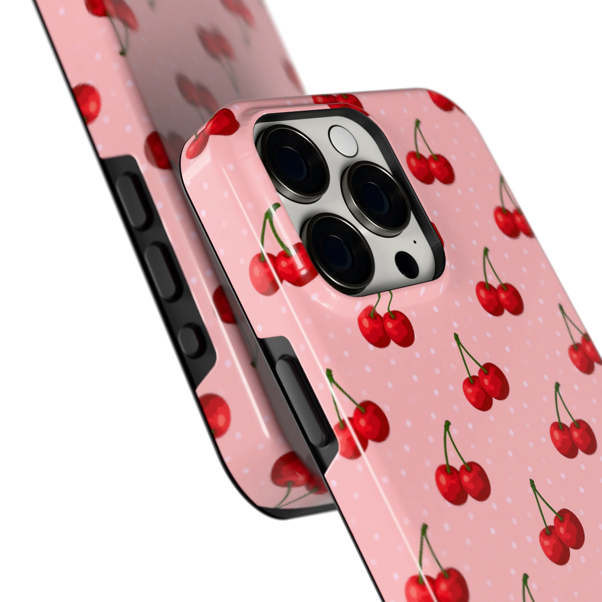 Kersen op Roze hoesje voor iPhone 15 Pro Max, close-up