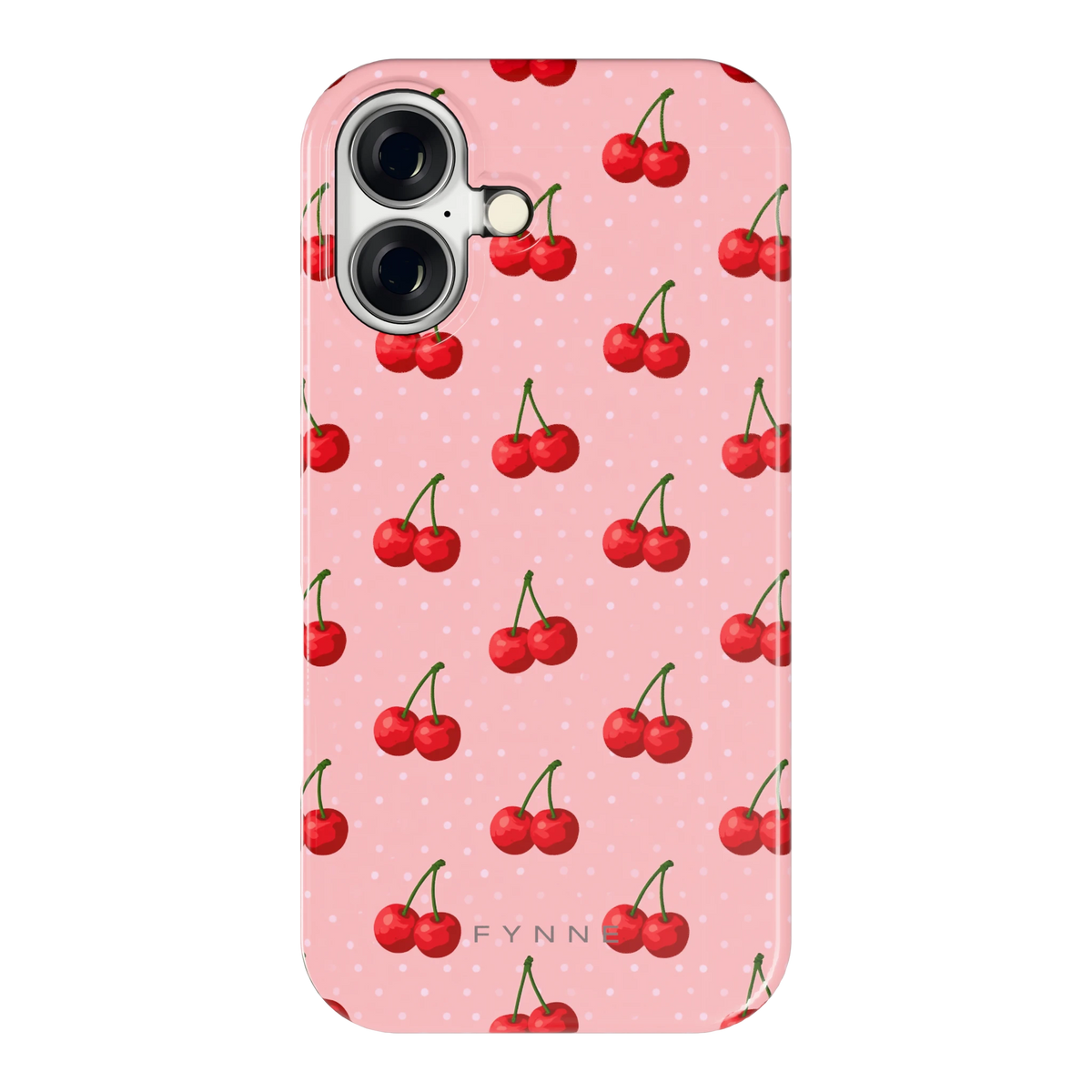 Kersen op Roze hoesje voor iPhone 16, achterkant