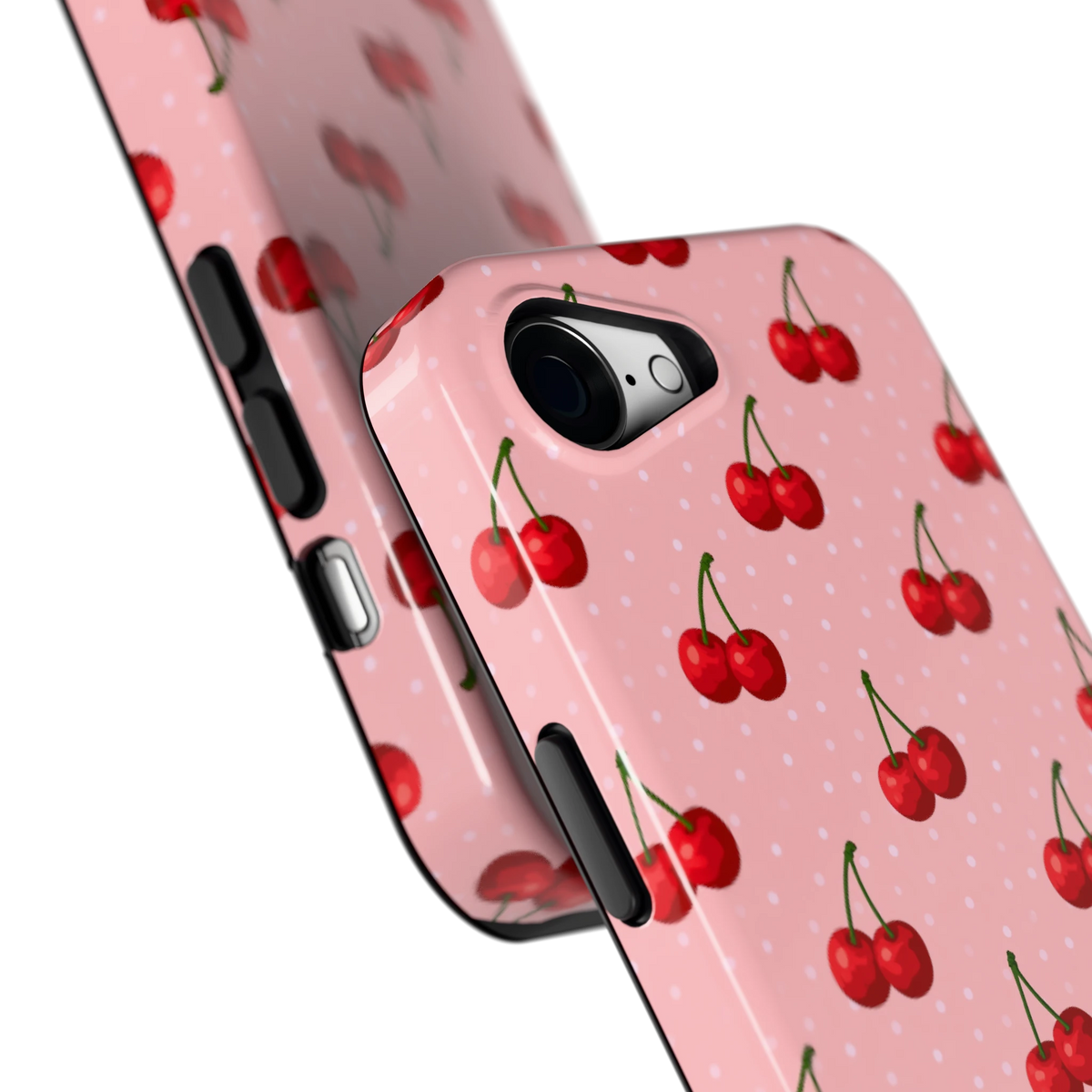 Kersen op Roze hoesje voor iPhone 16e, close-up