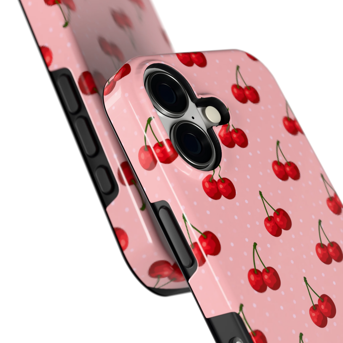 Kersen op Roze hoesje voor iPhone 17, close-up