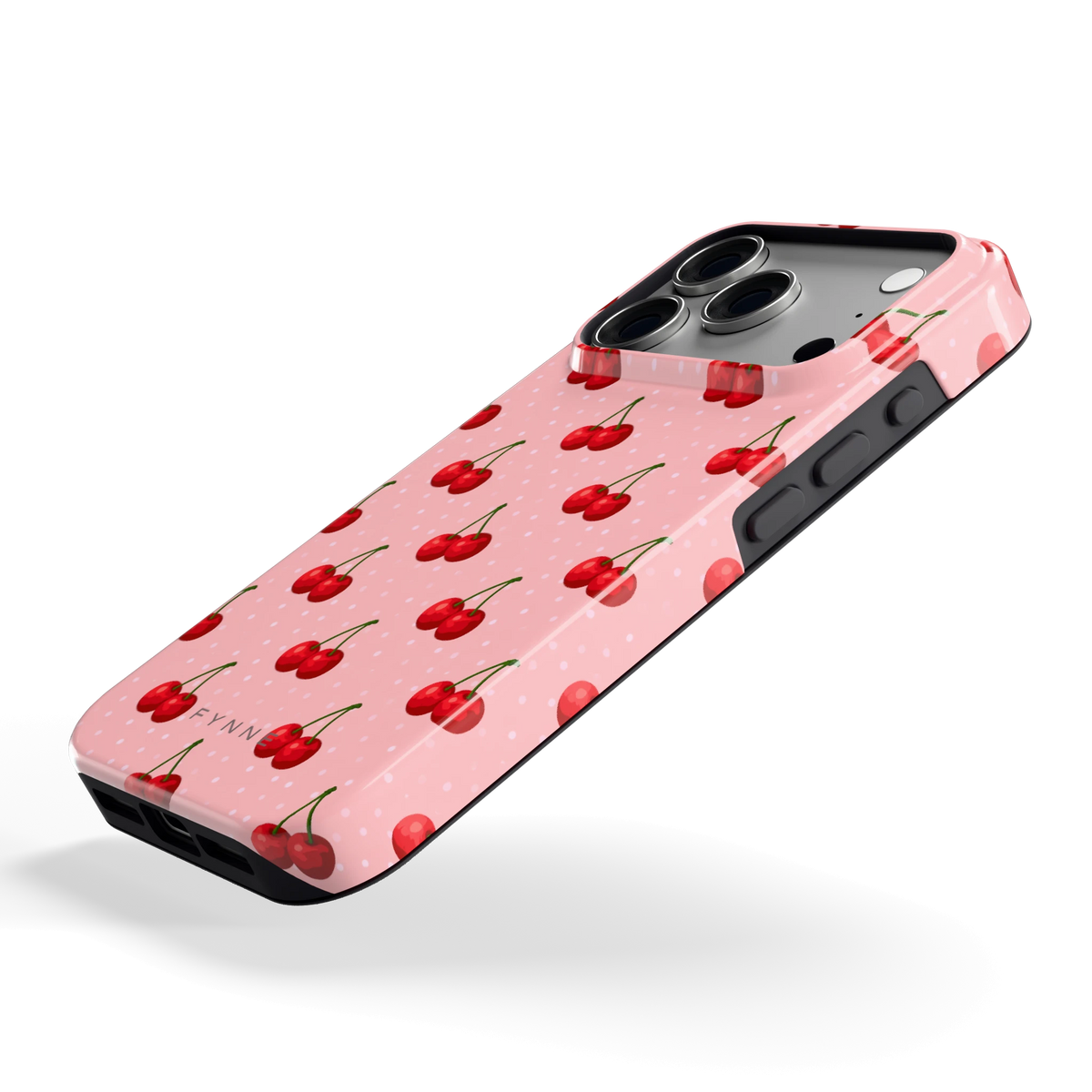 Kersen op Roze hoesje voor iPhone 18 Pro, schuin