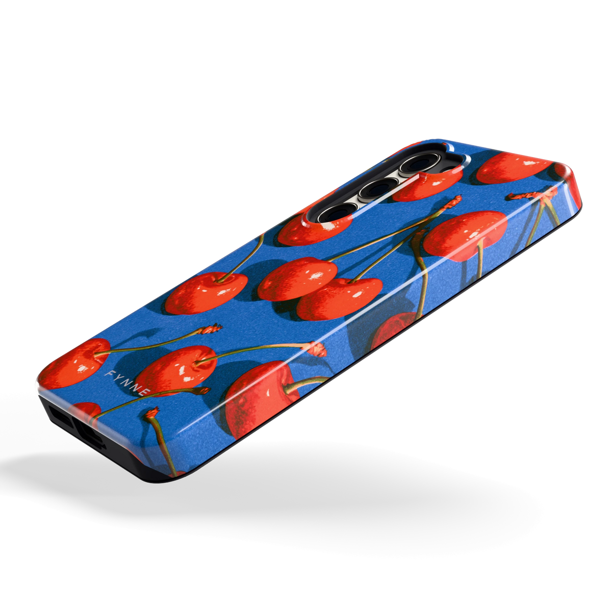 Kersen op Blauw hoesje voor Galaxy S23, schuin