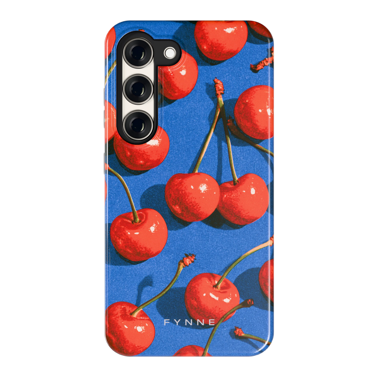 Kersen op Blauw hoesje voor Galaxy S23, achterkant