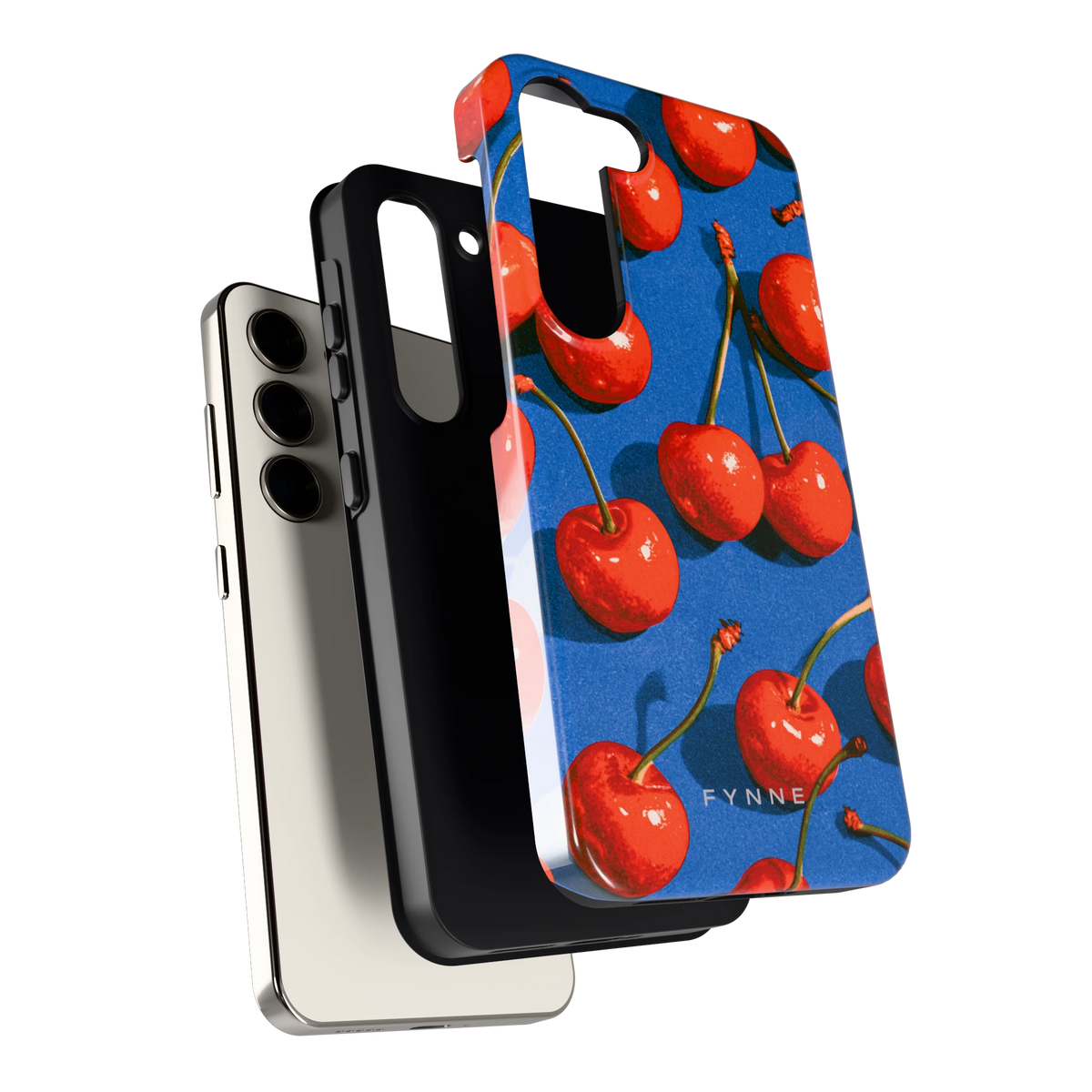 Kersen op Blauw hoesje voor Galaxy S23, los van de telefoon