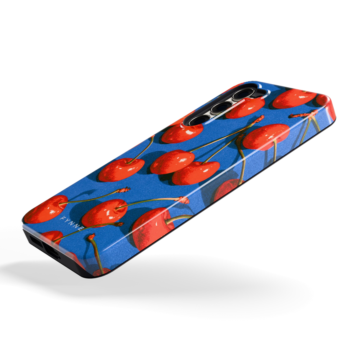 Kersen op Blauw hoesje voor Galaxy S23+, schuin