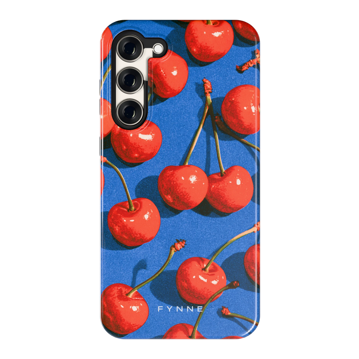 Kersen op Blauw hoesje voor Galaxy S23+, achterkant