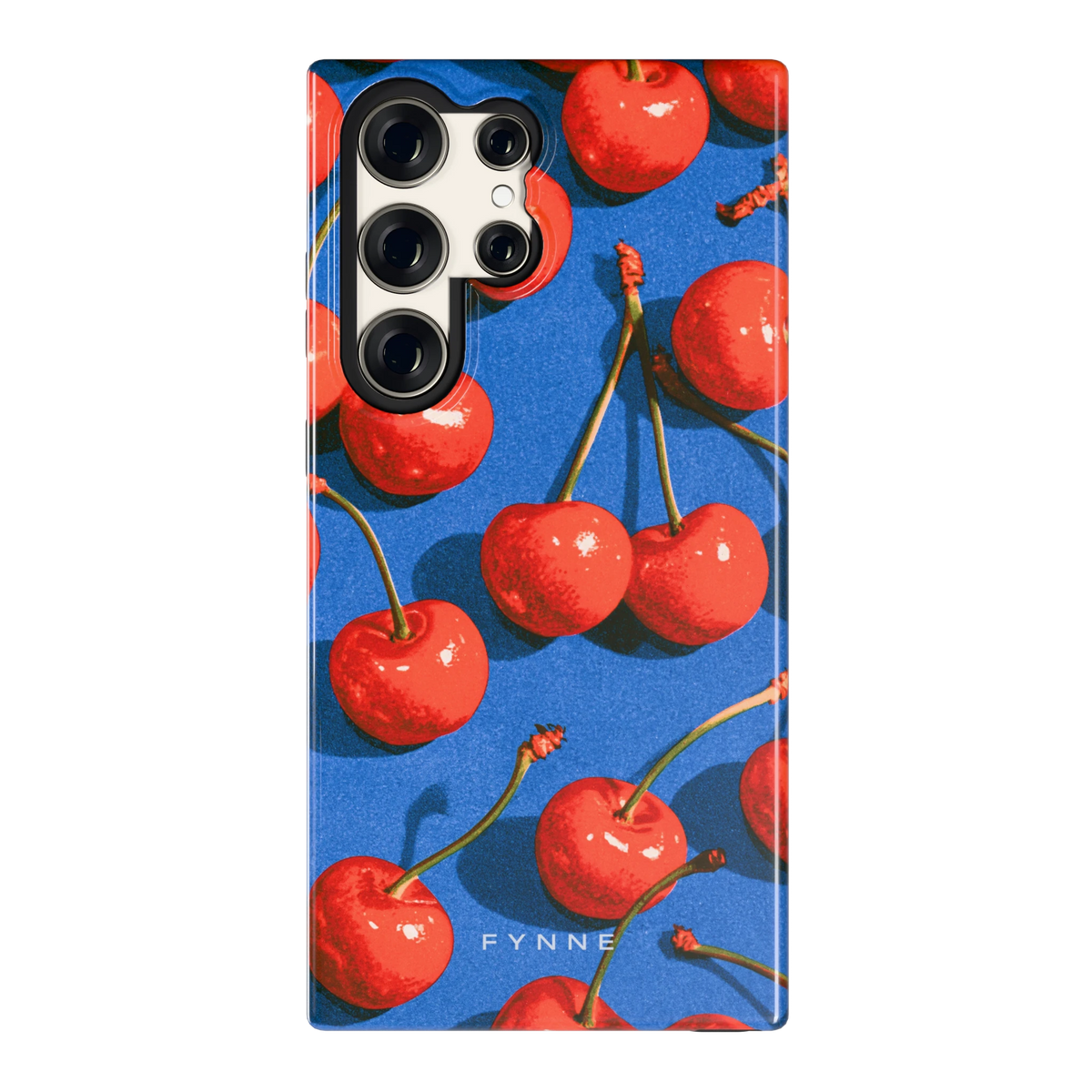 Kersen op Blauw hoesje voor Galaxy S23 Ultra, achterkant