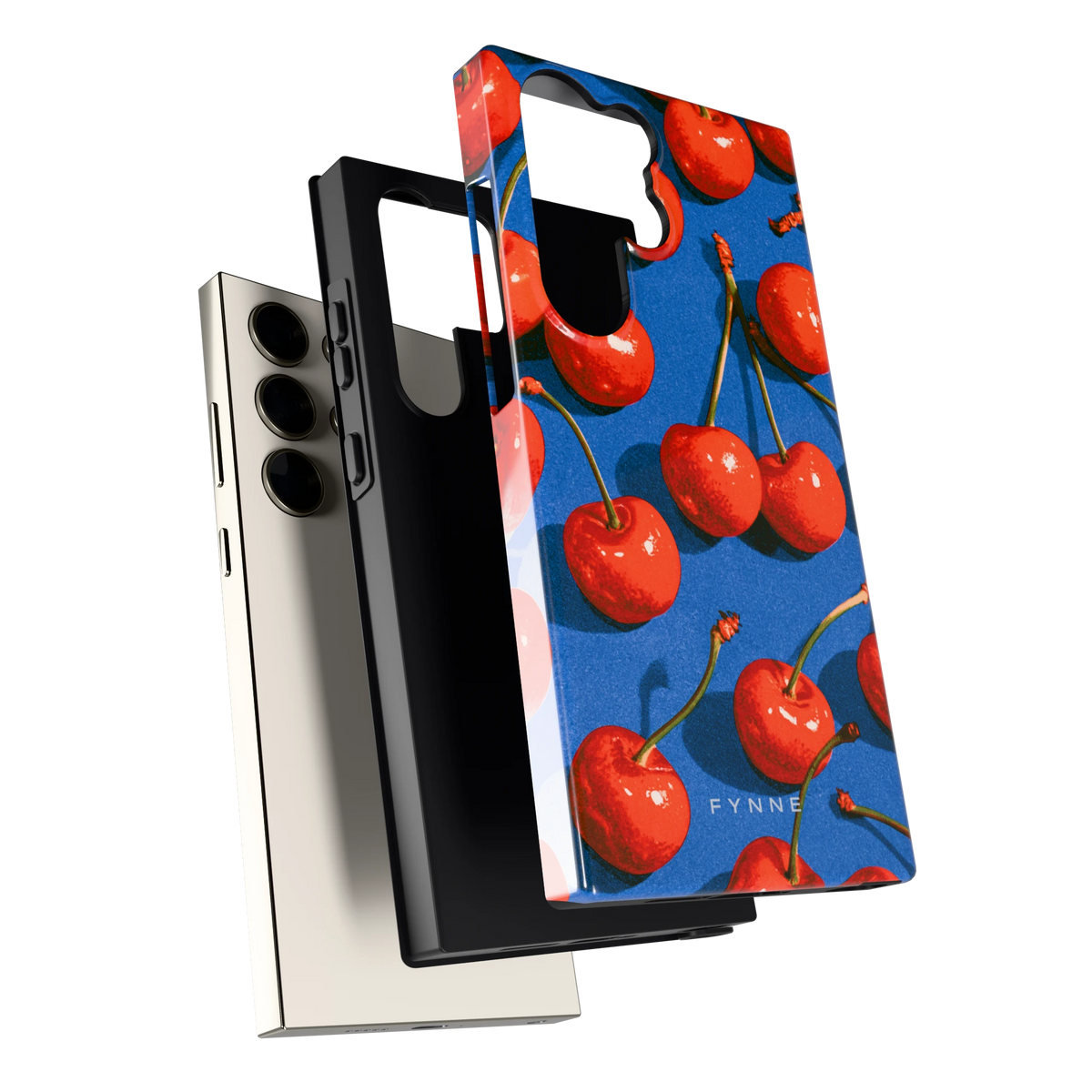 Kersen op Blauw hoesje voor Galaxy S23 Ultra, los van de telefoon