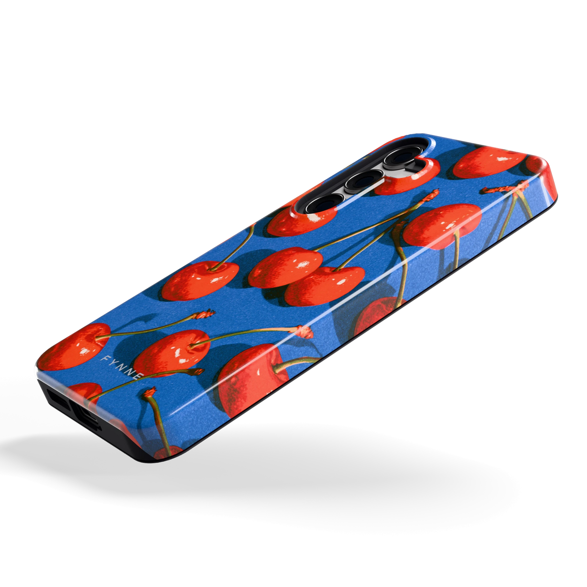 Kersen op Blauw hoesje voor Galaxy S24, schuin