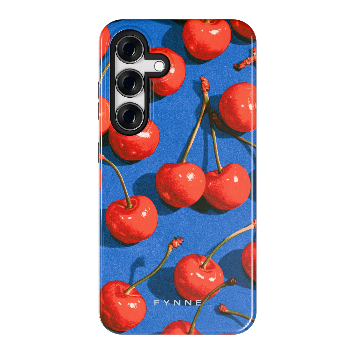 Kersen op Blauw hoesje voor Galaxy S24, achterkant