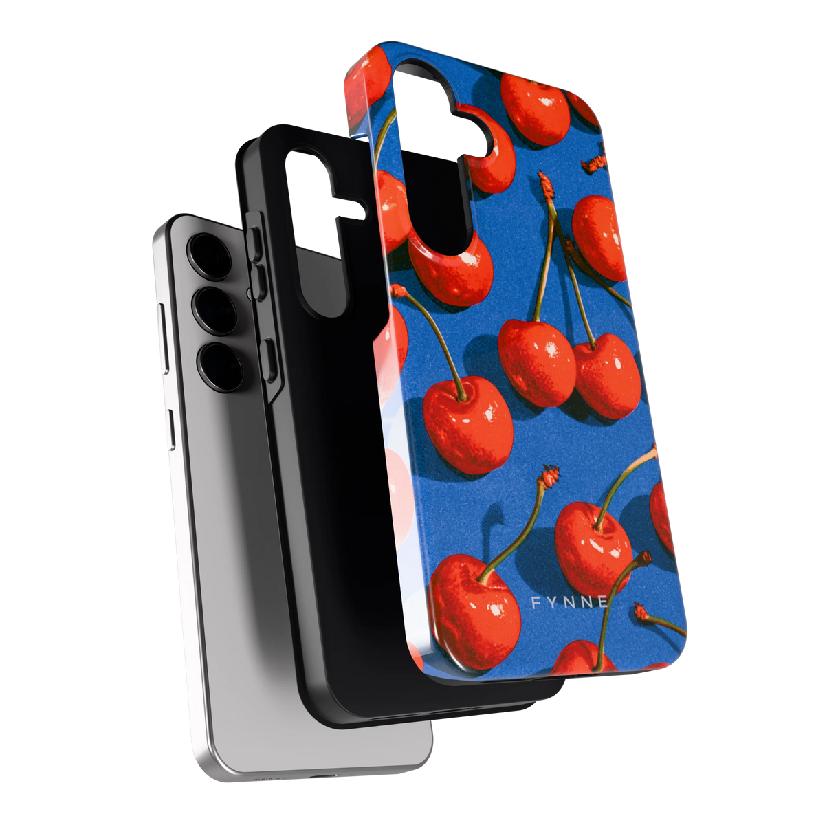 Kersen op Blauw hoesje voor Galaxy S24, los van de telefoon