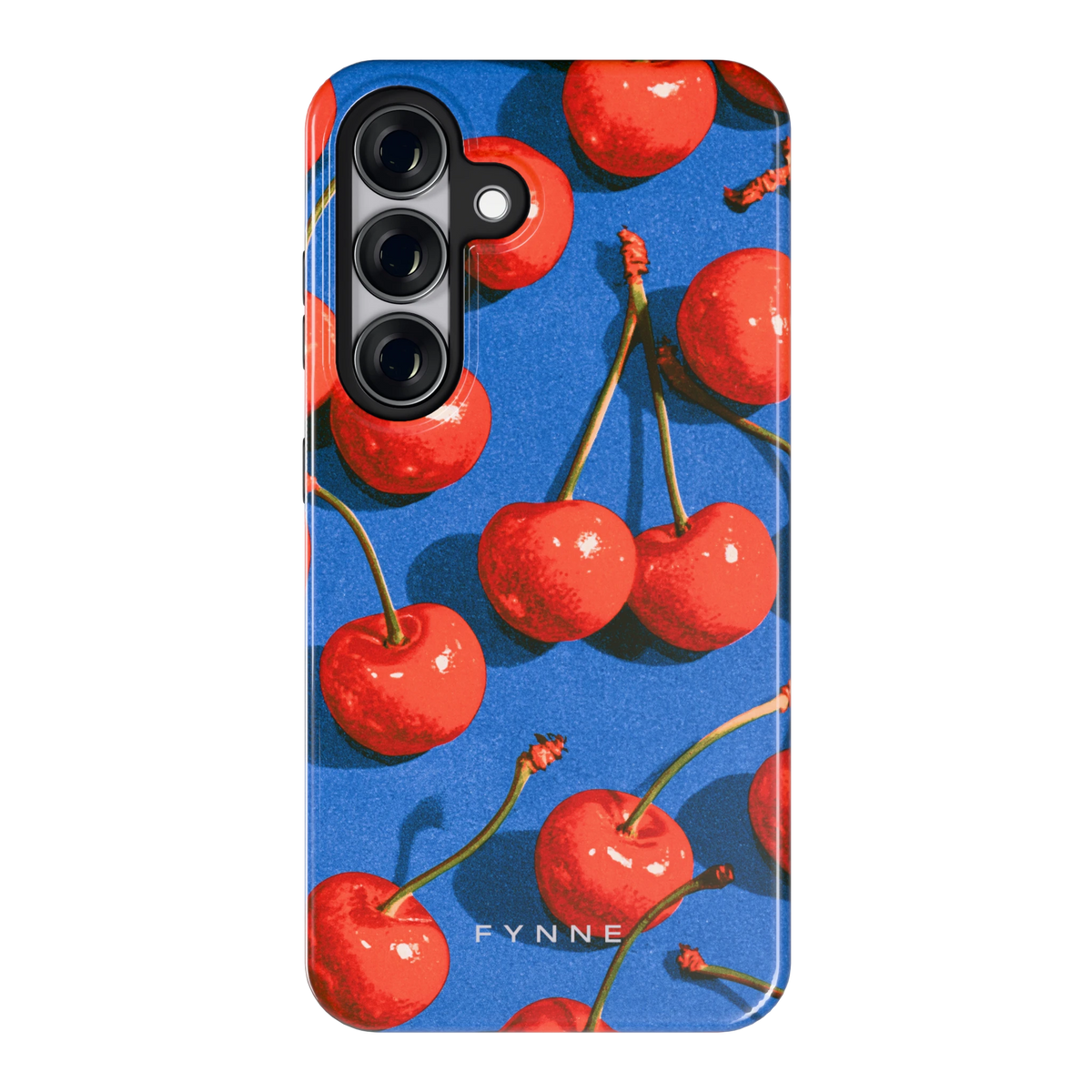 Kersen op Blauw hoesje voor Galaxy S25, achterkant