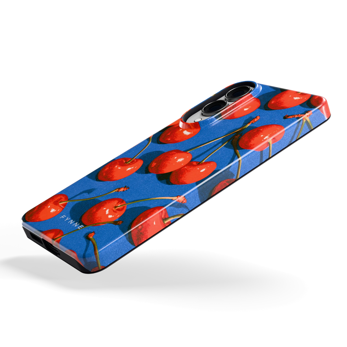 Kersen op Blauw hoesje voor Galaxy S25 Edge, schuin