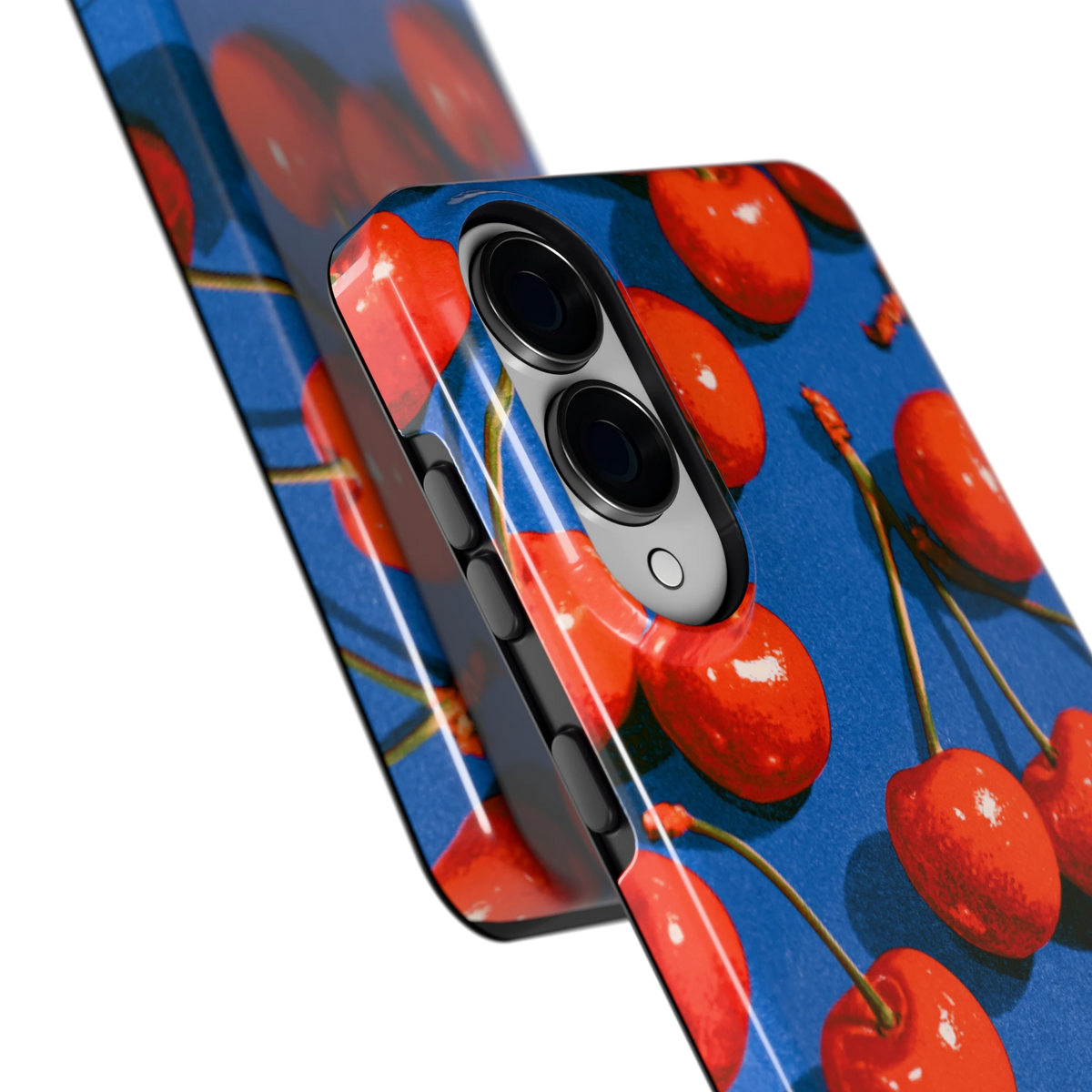 Kersen op Blauw hoesje voor Galaxy S25 Edge, close-up