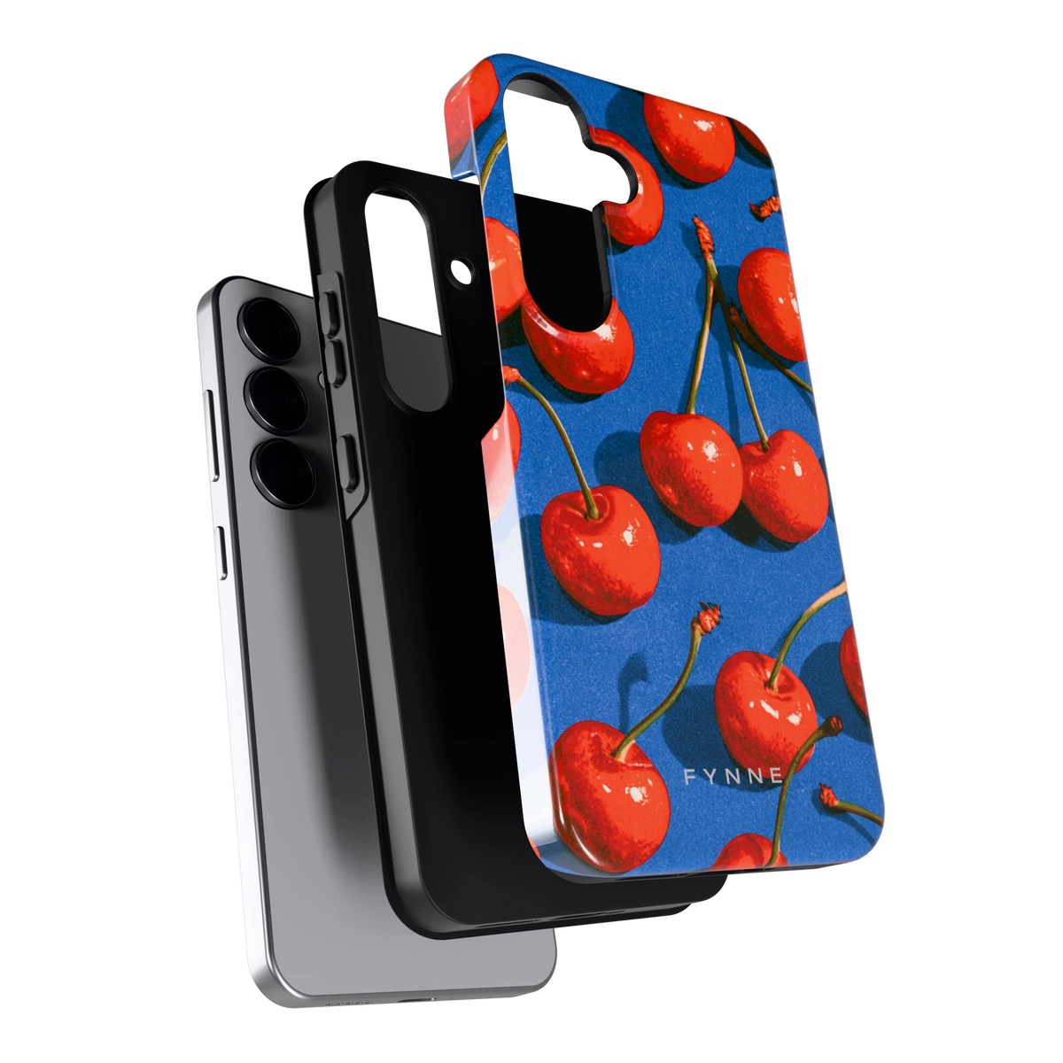 Kersen op Blauw hoesje voor Galaxy S25, los van de telefoon