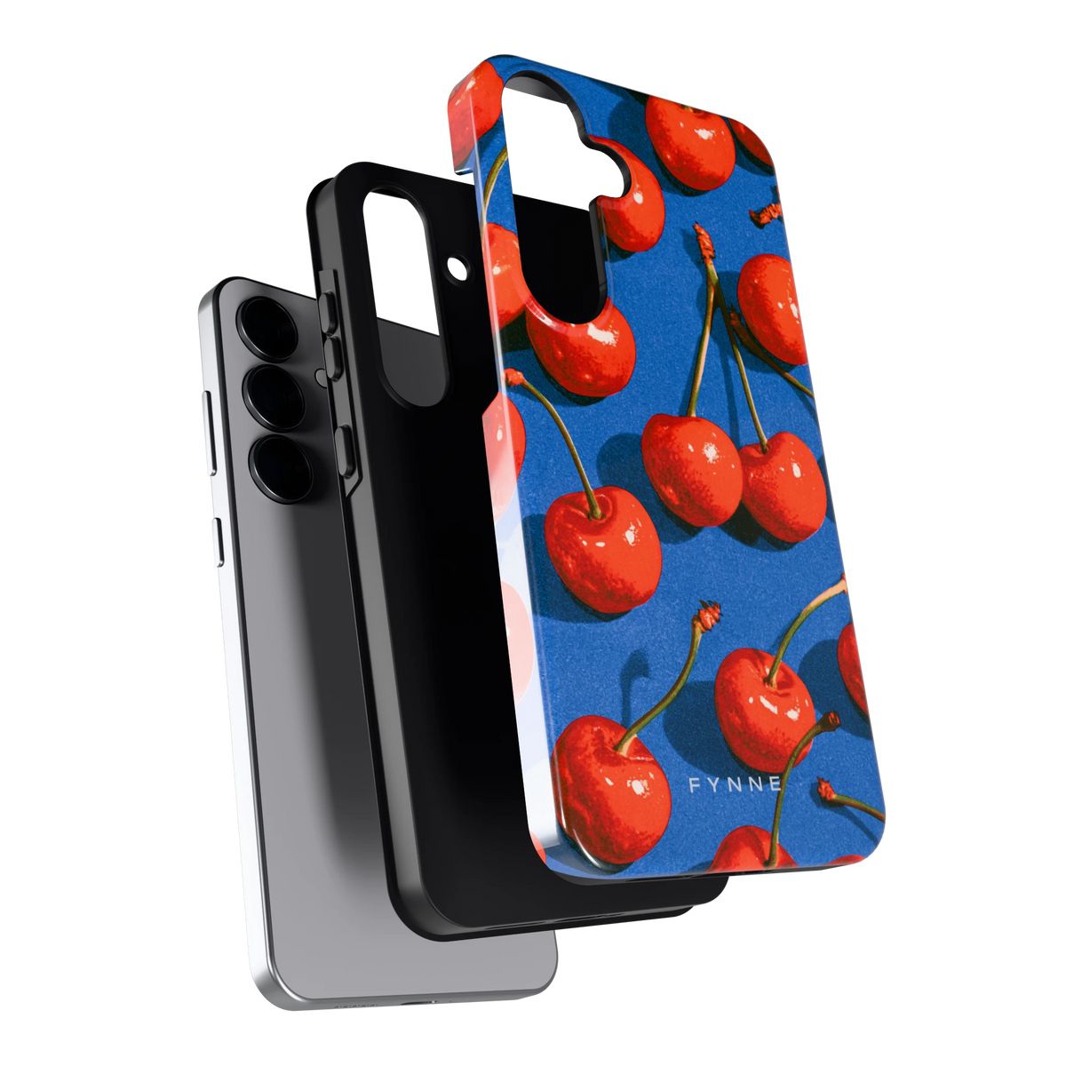 Kersen op Blauw hoesje voor Galaxy S25+, los van de telefoon